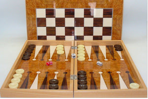 Backgammon - 19" Burl Wood Style Decoupage
