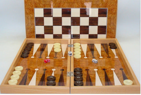 Backgammon - 19" Burl Wood Style Decoupage