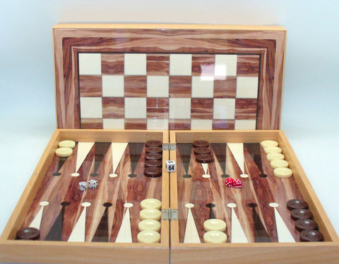 Backgammon - Walnut Decoupage with Chess Board back 19"