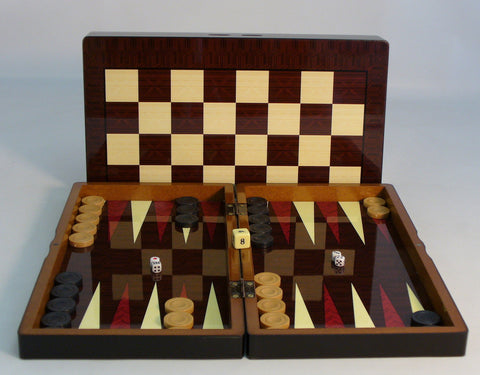 Backgammon - Woodgrain Decoupage with Chess Board back 15"